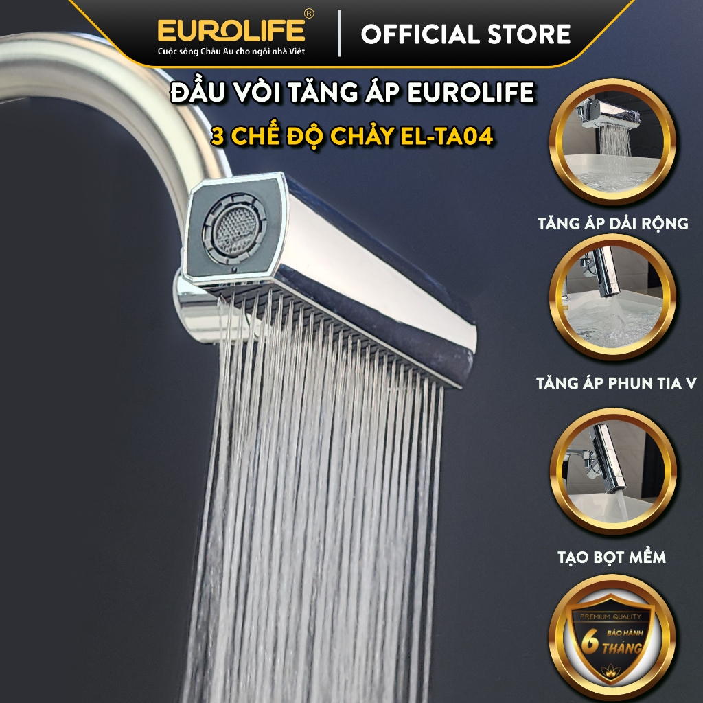 Đầu vòi tăng áp đa năng, 3 chế độ chảy ưu việt cho vòi rửa chén Eurolife EL-TA04