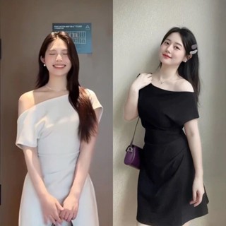 Váy lệch vai, đầm trể vai dáng A ngắn nhún eo ôm body sang chảnh dự tiệc, đi chơi.