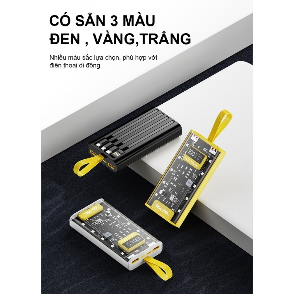 Sạc dự phòng 50.000MAH sạc nhanh PD120W/20W trong suốt tích hợp 4 dây sạc tích hợp đèn led chiếu sáng | BigBuy360 - bigbuy360.vn