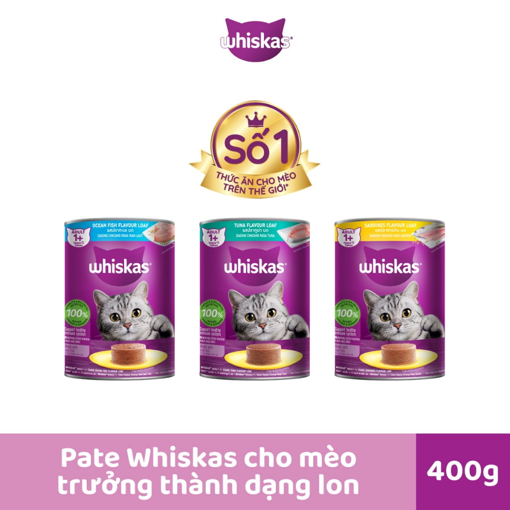 WHISKAS Thức Ăn Cho Mèo Trưởng Thành Dạng Pate 400G (dạng lon)