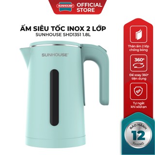  Ấm siêu tốc Inox 304 1.8L SUNHOUSE SHD1351 SHD1353 - Thân ấm 2 lớp - Vỏ nhựa PP chống bỏng - Tự động tắt khi nước sôi 