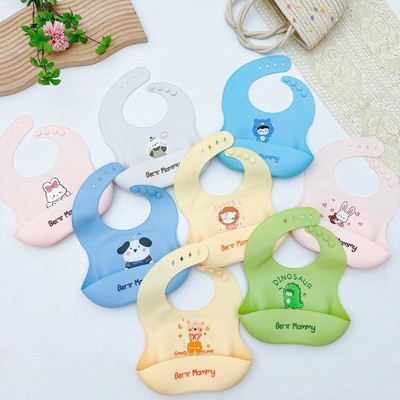 Yếm silicon cho bé ăn dặm KidsWorld Bear Mommy có máng hứng mềm mại chống thấm bám bẩn dễ vệ sinh