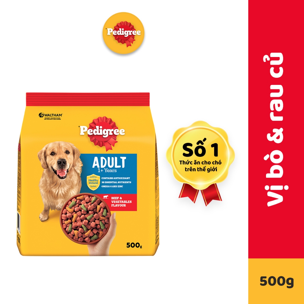Thức Ăn Dạng Hạt Khô Cho Chó Lớn PEDIGREE Vị Bò Và Rau Củ, 500g