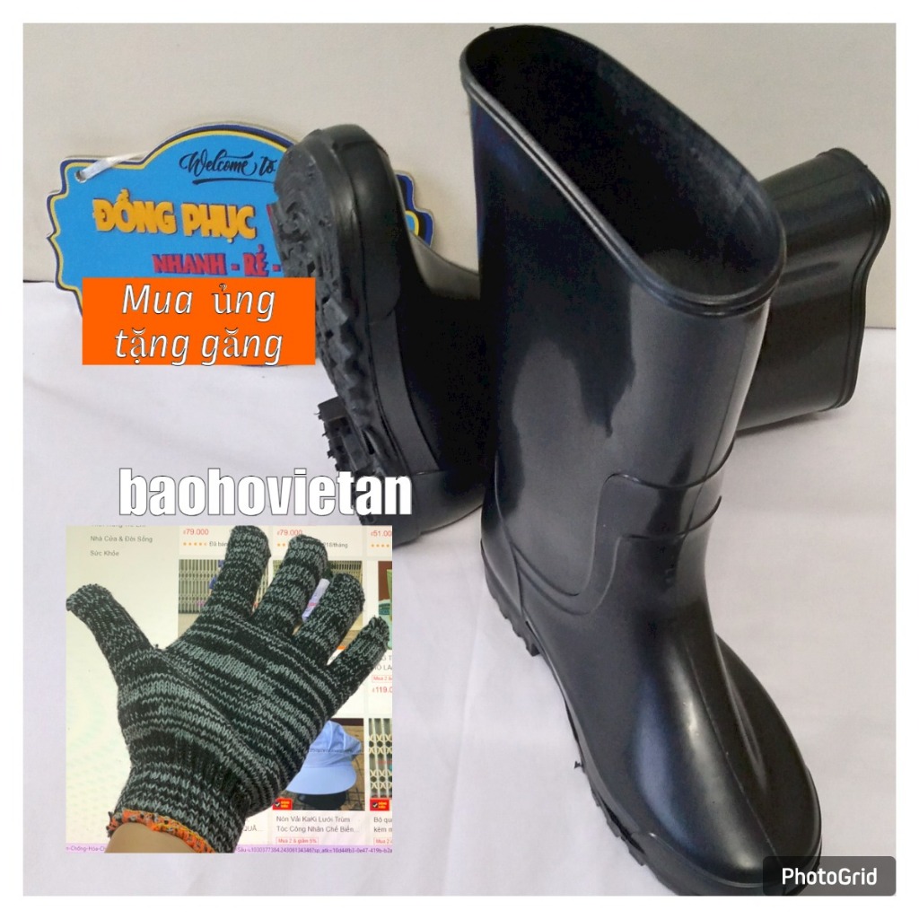 [TẶNG GĂNG] Ủng cao su TGP đi mưa đế chống trơn trượt màu Đen. Hình Thật. Dùng trong ngành chăn nuôi, làm vườn
