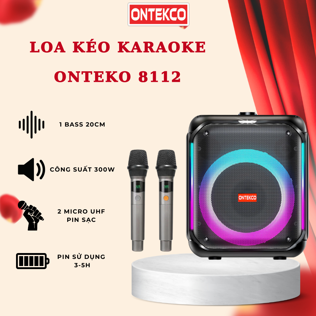 Loa xách tay ONTEKCO 8112 Bass 20 công suất 400W hát karaoke cực hay, Thiết kế nhỏ gọn. Bh 12 tháng
