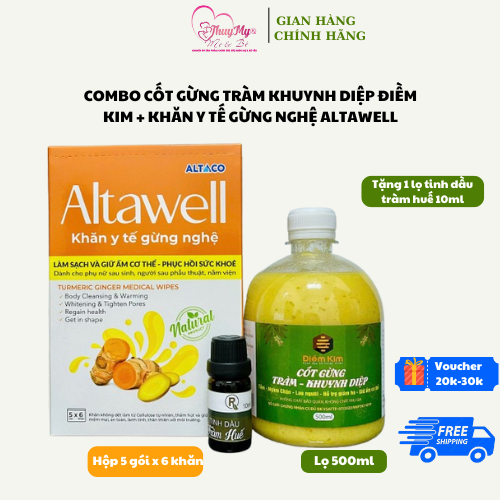Combo Khăn Y Tế Gừng Nghệ Altawell và Cốt Gừng Tràm Khuynh Diệp Điềm Kim Làm sạch,giữ ấm mẹ sau sinh
