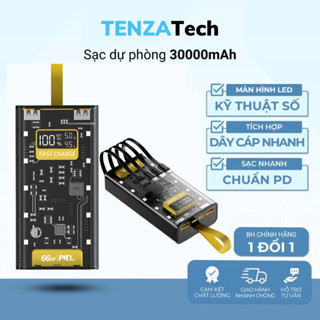 Sạc dự phòng trong suốt 30000mah với 2 cổng sạc nhanh 22,5W và PD 120W,pin dự phòng nhiều đầu sạc màn hình led  TEN