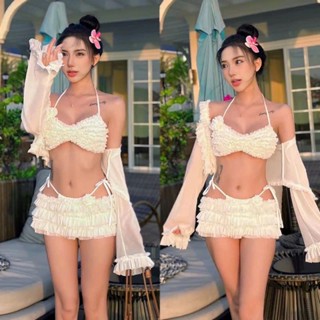BIKINI, Sét 4 MÓN Bèo Tầng Tiểu Thư Thiết Kế Cài Hoa cá tính Sexy MS567