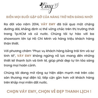 Đầm Công Sở EMY Cao Cấp EM9436 Dáng Xoè Sang Trọng, Thiết Kế Dự Tiệc Cổ Lục Giác Vải Tơ Kaki Xếp Ply Phối Đen Xanh