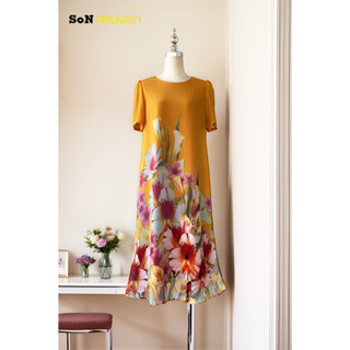 SONNGUYEN Đầm suông trung niên dự tiệc giấu bụng Đầm tặng Mẹ 36301 (Dài 105cm)