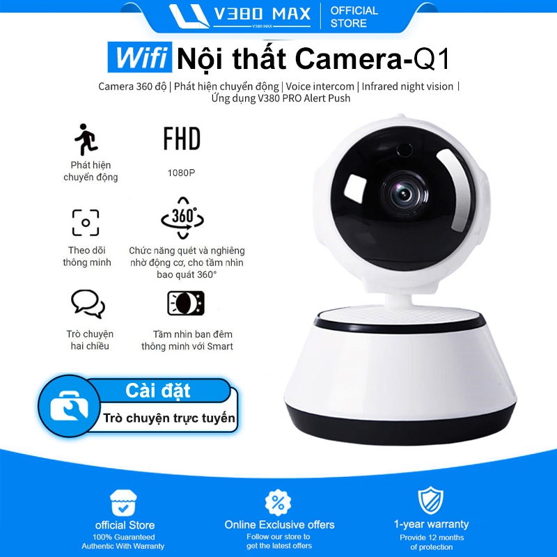 V380 MAX Q1 CCTV Kết nối WiFi Camera an ninh nhà thông minh IP Camera Baby/Pet/Nanny HD 1080P Máy ản