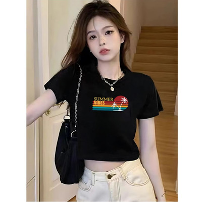Áo croptop nữ ôm màu đen chất cotton loza G0261
