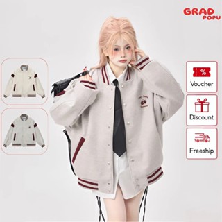  Áo khoác nữ GRADPOPU PAK08 phối sọc năng động chất nỉ dày dặn siêu ấm áo khoác bóng chày dáng rộng phong cách Hàn Quốc 