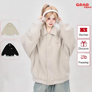  Áo khoác nữ GRADPOPU PAK09 phối sọc viền chất nỉ dày dặn siêu ấm áo khoác bóng chày dáng rộng phong cách retro Mỹ 