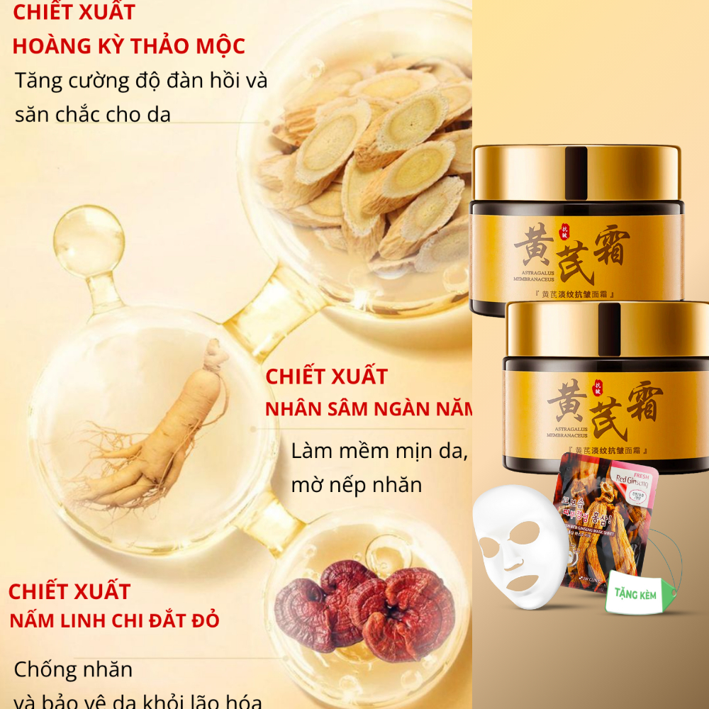 Kem xóa nhăn Hoàng Kỳ Nhân Sâm - Kem dưỡng Hoàng Kỳ dưỡng ẩm, mờ nhăn, căng da, trẻ hóa da - Hộp 50g