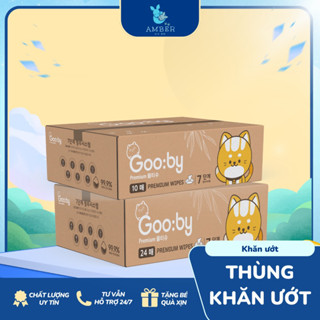 [Tặng 3 gói 60 tờ] Thùng 10 gói khăn ướt 100 Gooby Premium cao cấp, không cồn, không parabens, an toàn với da trẻ nhỏ