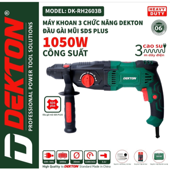 Máy khoan bê tông 3 chức năng Dekton DK-RH2603B
