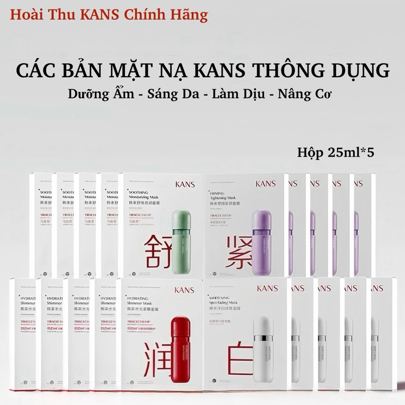 Mặt Nạ KANS Nội Địa Trung: Xanh, Đỏ, Tím, Trắng Hộp 5 Miếng