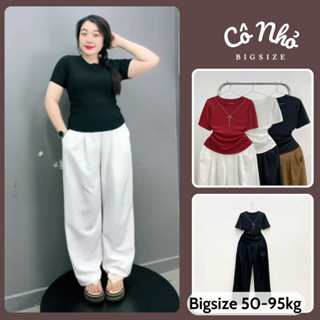 Set Bigsize Nữ Gồm Áo Thun Baby Tee Ôm Body Kèm Quần Dài Suông Ống Rộng Cho Chubby SET961