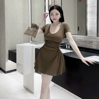 [HOẢ TỐC] SET ĐẦM CỔ V TAY NGẮN DÚM EO KÈM QUẦN BASIC