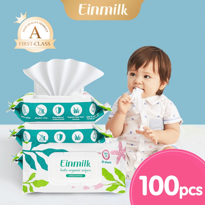 Einmilk khăn ướt trẻ em hữu cơ tự nhiên khăn ướt làm sạch mềm mại không mùi không mùi không màu