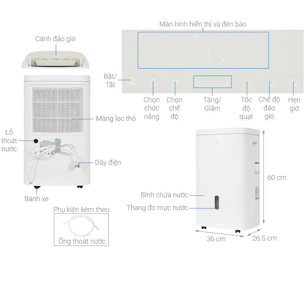 Máy hút ẩm Electrolux EDH10TRBW1 20L | Máy hút ẩm UltimateHome 300 cho phòng 42m² | BigBuy360 - bigbuy360.vn