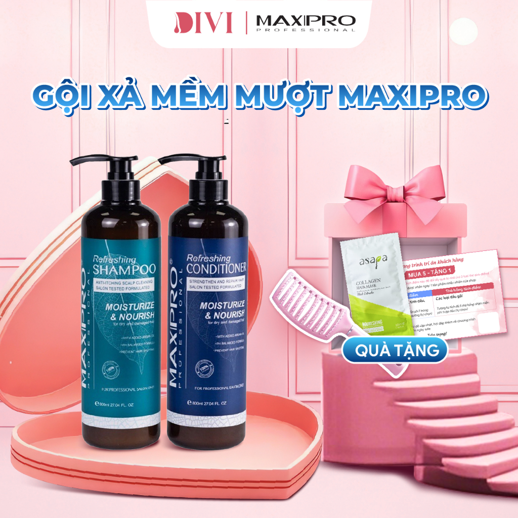   CHÍNH HÃNG  Dầu gội xả dưỡng tóc mềm mượt giảm gàu ngăn gãy rụng phục hồi tóc hư tổn MAXIPRO 500 800ml - Mỹ phẩm DiVi 