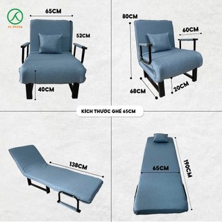 Ghế Sofa Giường Gấp Gọn Đơn Và Mở Ra Thành Giường KaQi Sixe 65cm Chân Trụ Khung Thép Chắc Chắn 