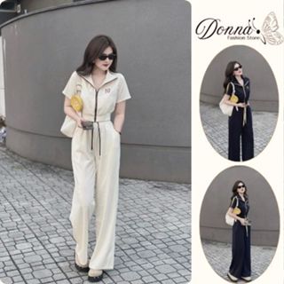  Đồ bộ nữ set đồ nữ kiểu dáng năng động áo cotton có kéo khóa phối quần chun dây buộc 2 màu đen trắng Donna hcom25244 