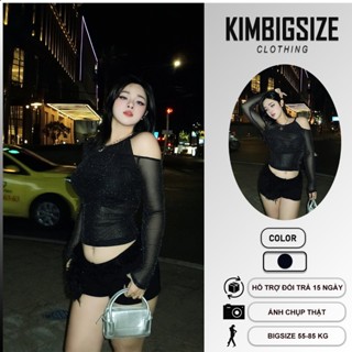 Áo kiểu nữ bigsize chất vải lưới nhũ lệch vai thanh lịch (55-85kg) [KimBigsize]