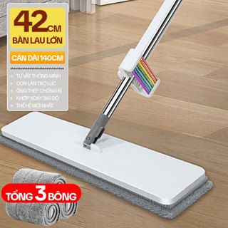 Cây lau nhà tự vắt thông minh KITIMOP WHITE PRO chổi lau nhà 360 độ lau sàn làm sạch, 3 bông lau