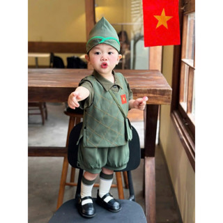 (Tặng tất trắng) Set bộ quần áo chú bộ đội cho bé, quần áo trẻ em 5 món hot trend 2025 kid.vnxk