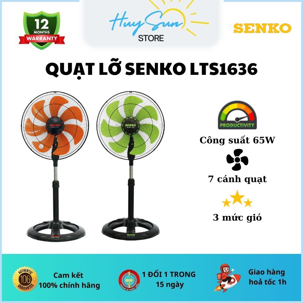 Quạt Lửng SENKO LTS1636 Chính Hãng, Công Suất 65W, Quạt Điện Cây Đứng Lỡ 7 cánh, 3 Mức Tốc Độ Gió