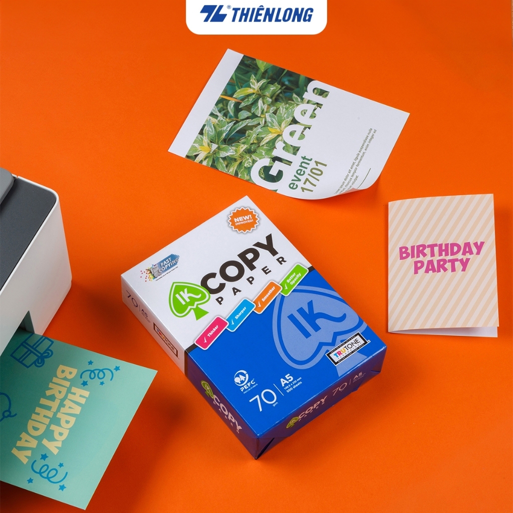 Giấy in, giấy photo A5 70gsm Thiên Long IK Copy - Giấy in A5 500 tờ đều màu…