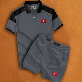 Bộ Quần Áo Thể Thao Nam Mùa Hè Cờ Việt Nam Vải CVC Cá Sấu Co Dãn Thoáng Mát Mặc Nhà Đi Chơi