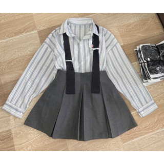 Set 3 món Váy tennis + Sơ mi kẻ sọc kèm cavat