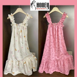  Đầm Bầu Váy Bầu Mùa Hè 2 Dây Bản To Dáng Xuông Vải Đũi Xước Họa Tiết Dễ Thương Mặc Ở Nhà Đi Ngủ HD3104 Honey Mommy 