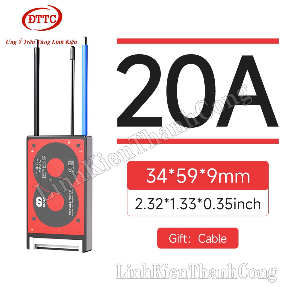 Mạch Bảo Vệ BMS 48V 13S 3.7V 20A + Cảm Biến Nhiệt NTC