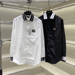 Áo sơ mi nam Đôn chề DGdài tay vải lụa thêu logo tag sắt ngực - áo somi dolce dải chữ đen ở cổ cực chất