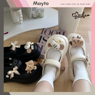  Dép mary jane nữ ,dép sục Mayto đế cao 5cm kèm 14 Sticker Cá mèo bông XIXITIAO có quai hậu CS-121 