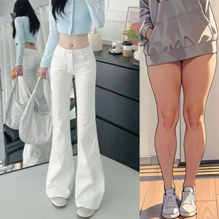 SẴN Quần jeans trắng ống hơi loe cạp cao hack chân dài và dáng quần bò y2k dễ phối basic girl xuân hè dịu dàng