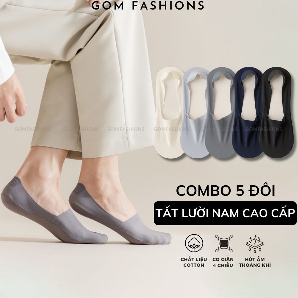 Combo 5 đôi tất lười nam GOMTAT có đệm silicon chống tuột gót, vớ chất liệu cotton cao cấp khử mùi -