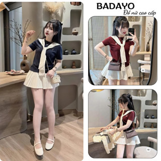  Set đồ nữ bộ đồ nữ áo phông thêu ngựa mix chân váy xếp ly kèm khăn siêu xinh trẻ trung năng động BADAYO hcom25243 