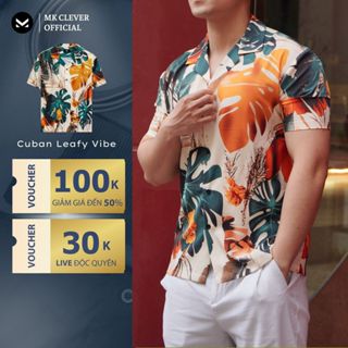 Áo Sơ Mi Cuban nam Leafy Vibe MKCLEVER Chất lụa mềm mịn, thoáng mát, chống nhăn, form rộng mặc hằng ngày