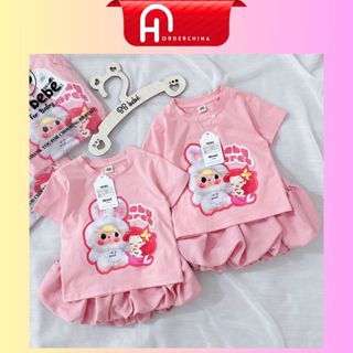 Set áo baby three hồng kèm chân váy bồng cho bé gái chất cotton mềm mát - HNOrderChina