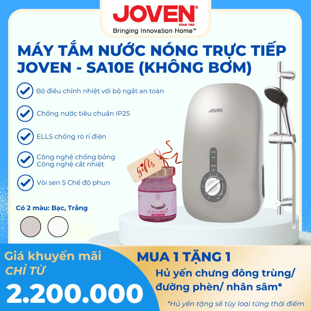 SA10e MÁY TẮM NƯỚC NÓNG TRỰC TIẾP KHÔNG BƠM - JOVEN
