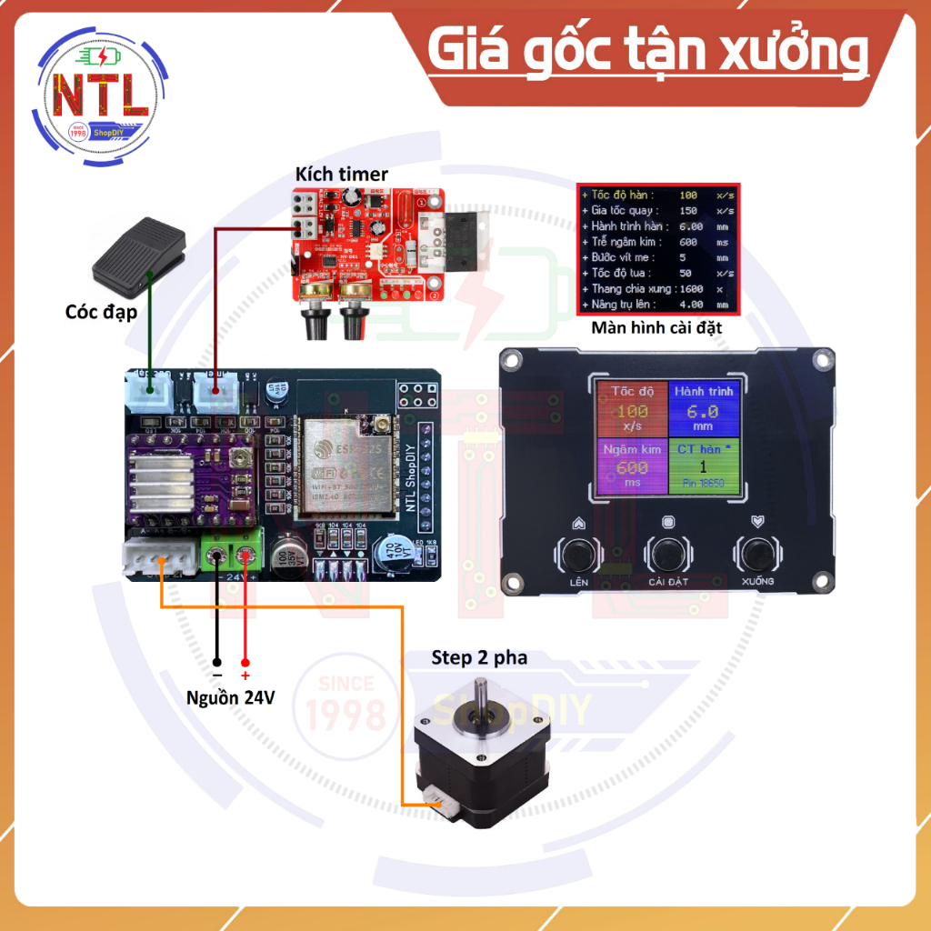 Bộ mạch điều khiển step trục Z vít me chế trụ máy hàn cell pin liền driver
