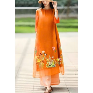  BVD06_Bộ áo dài cách tân 2 lớp đũi tơ nhật voan tơ cao cấp phù hợp đi chơi đi chùa 