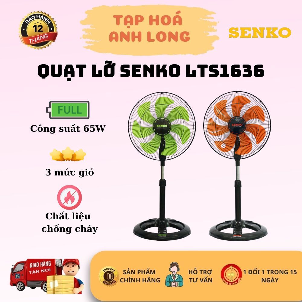 Quạt Lửng SENKO LTS1636 Chính Hãng - Công Suất 65W - 3 Mức Tốc Độ Gió - Quạt Điện Cây Đứng Lỡ 7 cánh