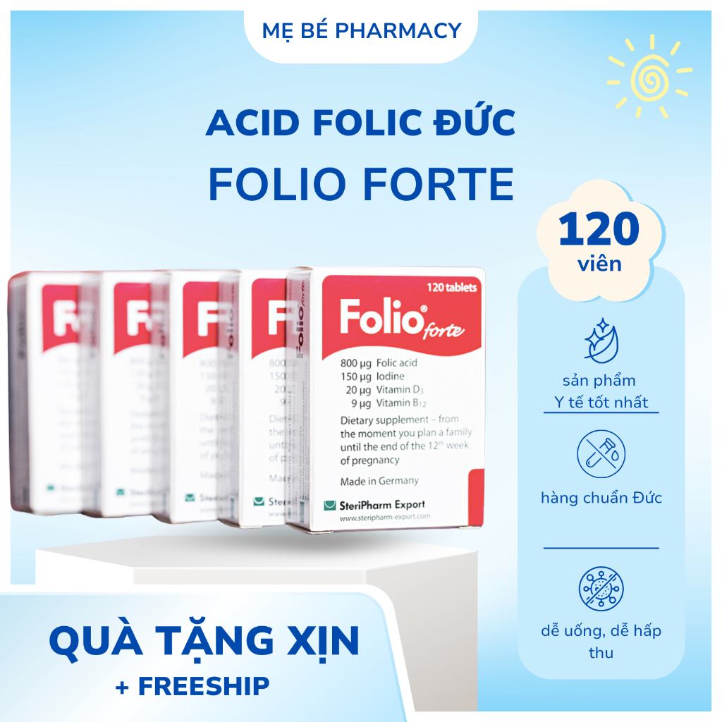 Bổ bầu Folio forte Bổ Sung Acid Folic Cho Phụ Nữ Trước và Mang thai tới hết tuần thứ 12 - 120 viên/H